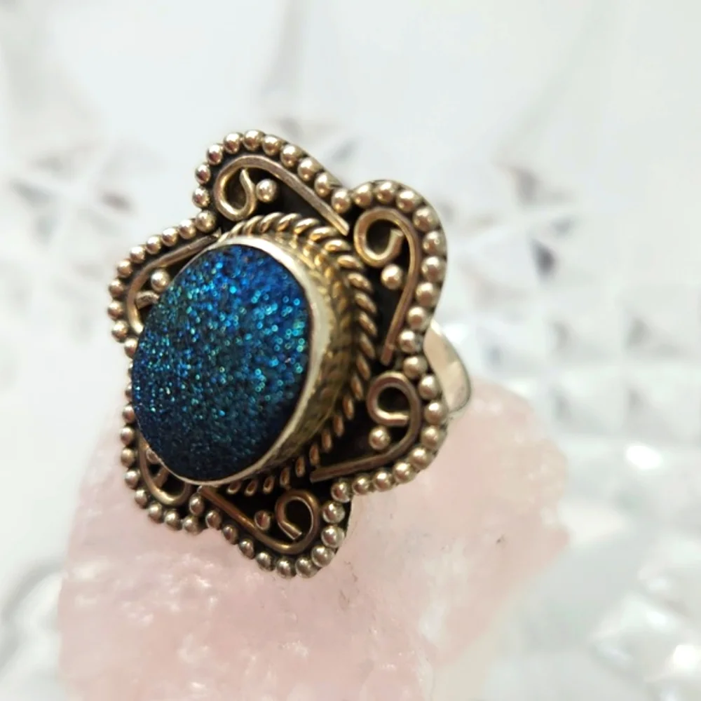 Vintage Sterling Silver Ring with Blue Druzy